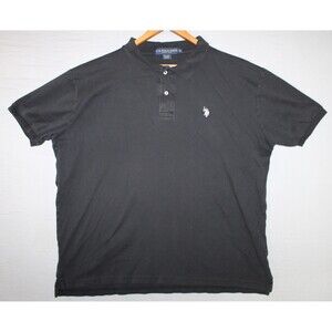 US Polo Golf Shirt Mens Size XL Black Short Sleeve White Embroidered Logo Horse